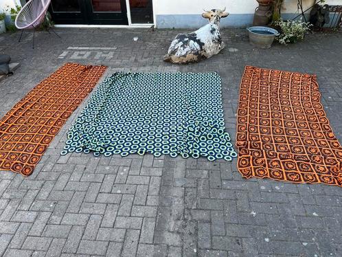 Gehaakte spreien oranje groen €17,50 en €22,50 vintage, Verzamelen, Retro, Huis en Inrichting, Ophalen of Verzenden