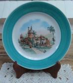 Decoratief (wand) bord met oud kasteel, turquoise rand, Ophalen of Verzenden