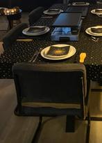 Eetkamer stoelen 4 stuks Ribbel stof grijs - zwarte poten, Huis en Inrichting, Stoelen, Ophalen, Gebruikt, Vier, Stof