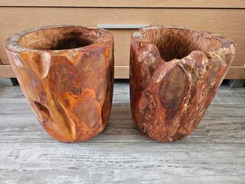 2 Houten Bloempotten Set 30 x 25 cm bloempot  beschikbaar voor biedingen
