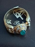 18K Gouden Damesring Smaragd & Diamanten, Sieraden, Tassen en Uiterlijk, Ophalen