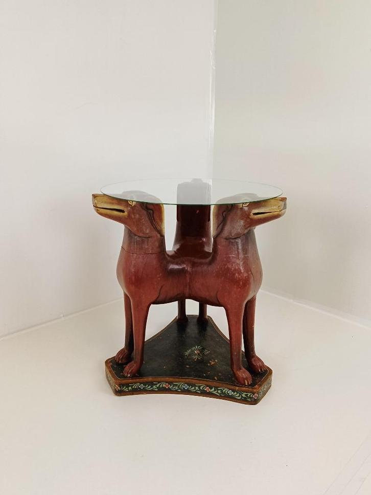 prachtige antieke houten bijzet tafel met hondenkoppen, Antiek en Kunst, Antiek | Meubels | Tafels, Ophalen