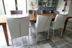 6 Eetkamerstoelen verrijdbaar – leer en stof, Gebruikt, Grijs, Vijf, Zes of meer stoelen, Ophalen