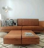 3-zits bank Ruben glad leder cognac, Ophalen, 75 tot 100 cm, Zo goed als nieuw, Stof