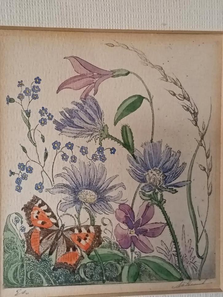 Ets van Antoon Hemert kleine vos met veldbloemen, Antiek en Kunst, Kunst | Etsen en Gravures, Ophalen of Verzenden