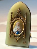 Antiek OLV van Lourdes groen onyx emaille op koper staander, Antiek en Kunst, Ophalen of Verzenden