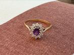 Vintage gouden ring met amethist en zirkonia, Antiek en Kunst, Antiek | Goud en Zilver, Ophalen of Verzenden, Goud