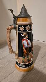 Oude Duitse Bierpul met Tinnen Deksel original king, Antiek en Kunst, Antiek | Keramiek en Aardewerk, Ophalen