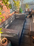 Wicker bank met hocker donkergrijs/bruinig, Tuin en Terras, Tuinsets en Loungesets, Gebruikt, Loungeset, Wicker, Bank