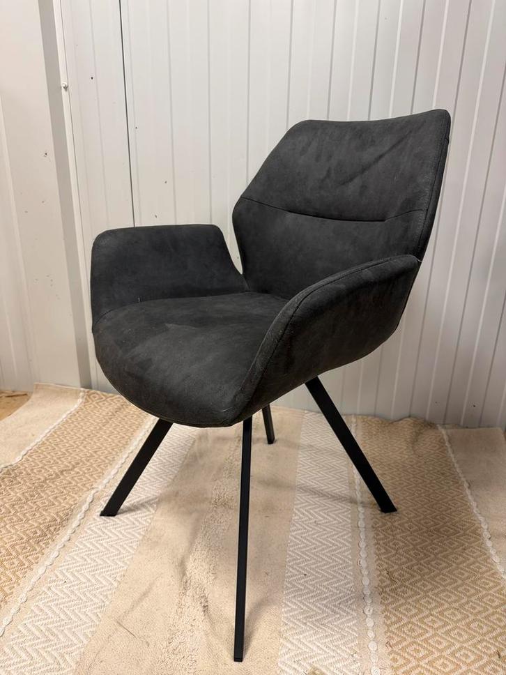 4 x echt leren antraciet zwarte eetkamerstoelen, Huis en Inrichting, Stoelen, Zo goed als nieuw, Vijf, Zes of meer stoelen, Grijs