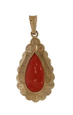 Bloedkoraal retro 14 karaats gouden vintage ketting hanger, Sieraden, Tassen en Uiterlijk, Antieke sieraden, Ophalen of Verzenden