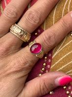 14 karaats gouden ring roze robijn, Sieraden, Tassen en Uiterlijk, Ringen, Ophalen, Dame, Goud, Kleiner dan 17