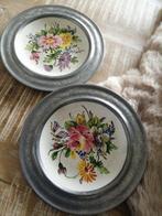 Tinnen Wandborden tin Handbeschilderd  Bloemen, Ophalen of Verzenden