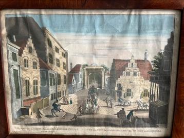 oude antieke ets kleur gravure Schevelingse Brug Noordeinde beschikbaar voor biedingen