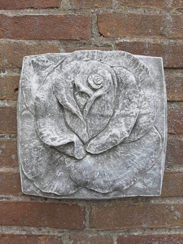Roos bloem wanddecoratie betonnen beeld tuinbeeld beton, Ophalen of Verzenden