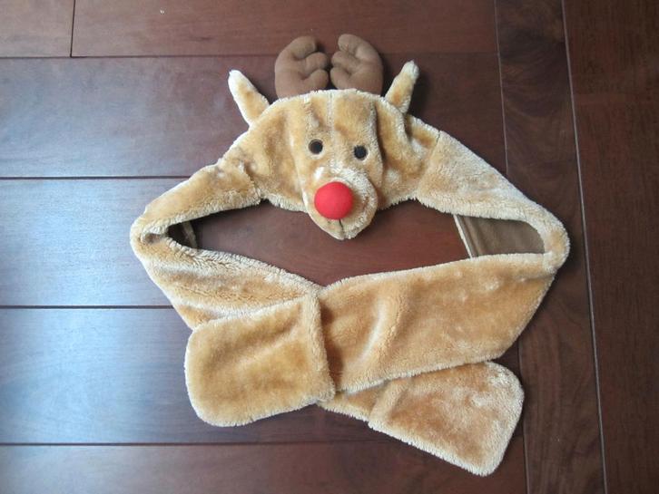 Capuchon muts met sjaal rendier,, Kinderen en Baby's, Kinderkleding | Mutsen, Sjaals en Handschoenen, Zo goed als nieuw, Muts