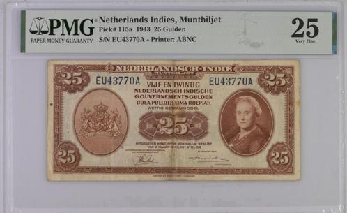 Biljet 25 gulden muntbiljet 1943, Nederlands-Indië, Postzegels en Munten, Bankbiljetten | Nederland, 25 gulden, Ophalen of Verzenden