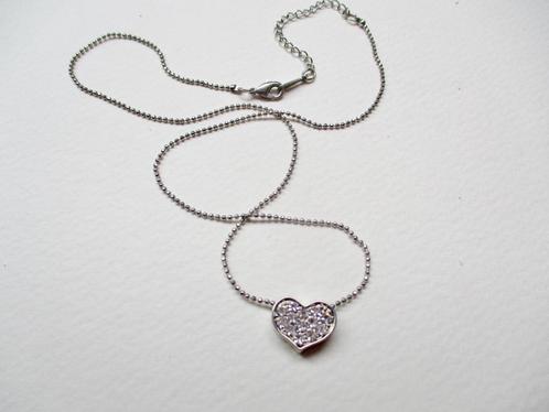 Zilverkleur schitterbol schakelketting 41-47 cm +Hart hanger, Sieraden, Tassen en Uiterlijk, Kettingen, Zo goed als nieuw, Overige materialen