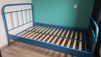 Blauw metalen twijfelaar bedframe, Huis en Inrichting, Slaapkamer | Bedden, Ophalen, Blauw, Zo goed als nieuw, Twijfelaar
