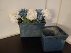 Set van 2 glazen blauwe bloempotten, Tuin en Terras, Ophalen, Overige materialen, Minder dan 25 cm, Minder dan 40 cm