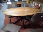 Nieuwe Ovale mango houten tafel 160 x 90 cm met metalen poot, Huis en Inrichting, Tafels | Eettafels, 50 tot 100 cm, Nieuw, 150 tot 200 cm