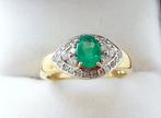 Schitterende gouden ring met smaragd en diamant 14 karaats, Verzenden, Zo goed als nieuw, 17 tot 18, Met edelsteen