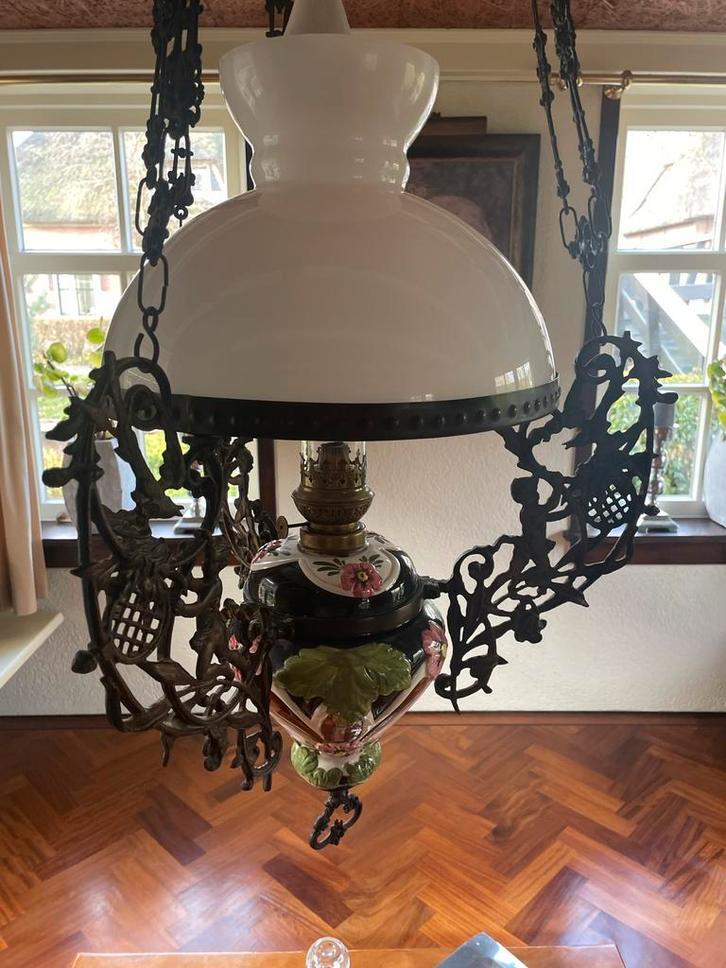 Antieke bronzen petroleum lamp – ca. 1900 – Kosmos brander, Antiek en Kunst, Antiek | Lampen, Ophalen