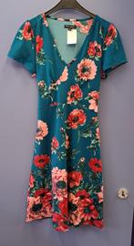 King Louie zee blauwe jurk met fuchsia bloemen maat S 49397