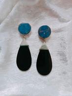 Mooie Lange Zilveren Art Deco Oorstekers met Lapis Lazuli en, Verzenden, Zilver, Oorbellen, Met edelsteen