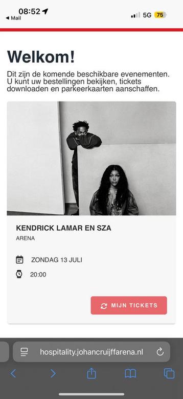 3 zitplaatsen naast elkaar Kendrick & sza concert beschikbaar voor biedingen