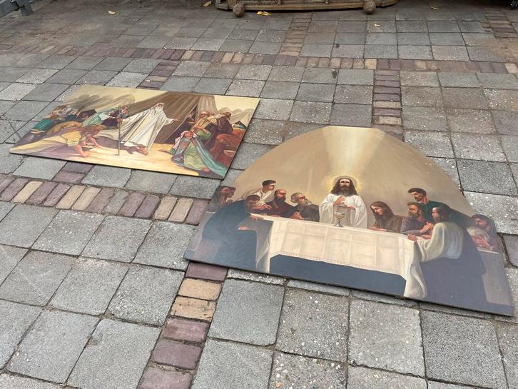 2x Grote Religieuze Schilderijen - Bijbelse Scènes, Antiek en Kunst, Kunst | Schilderijen | Klassiek, Ophalen