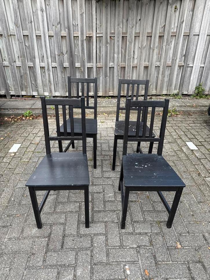 4 IKEA STEFAN stoelen - DIY project, Huis en Inrichting, Stoelen, Gebruikt, Vier, Hout, Zwart, Ophalen