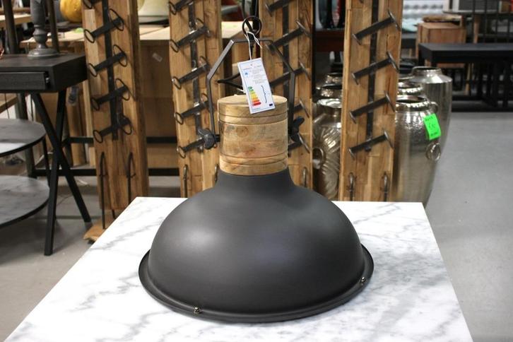 2 x stoere hanglamp KYONY metaal hout zwart industrieel, Huis en Inrichting, Lampen | Hanglampen, Zo goed als nieuw, Hout, Metaal