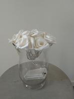 Windlicht van glas met witte rozen lichtsnoer., Ophalen of Verzenden, Gebruikt, Overige materialen, Minder dan 25 cm