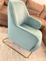 Turquoise fauteuil met gouden poten - nette staat!, Ophalen, Blauw, Zo goed als nieuw, Metaal