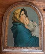 Houte Schilderij heilige Maria en kind goudkleurige rand, Ophalen of Verzenden