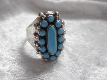 Mooie Robuuste Zilveren Ring met Turkois maat 19,5 en 20,5 beschikbaar voor biedingen