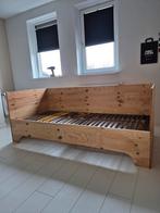 Houten bed compleet met lattenbodem en matras, Ophalen, 100 cm, Eenpersoons, Beige