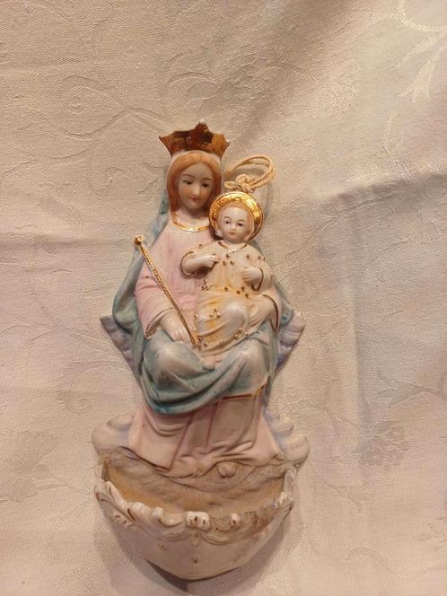 Antiek Maria met Kind Wijwaterbakje  H 21, B 11 cm., Antiek en Kunst, Antiek | Religie, Ophalen of Verzenden