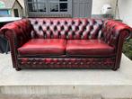 Chesterfield Driezits Bank Antiekrood met certificaat, 150 tot 200 cm, Gebruikt, Leer, Ophalen of Verzenden