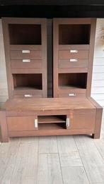 Houten TV meubel in grijs eiken, Ophalen, 150 tot 200 cm, Eikenhout, Zo goed als nieuw