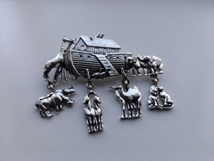 Broche ark van Noah met dieren, Sieraden, Tassen en Uiterlijk, Broches, Nieuw, Overige materialen, Zilver, Verzenden