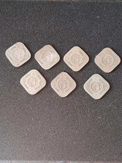 7x Wilhelmina 5 Cent - vierhoekige Munten, Postzegels en Munten, Munten | Nederland, Losse munt, 5 cent, Koningin Wilhelmina, Ophalen of Verzenden