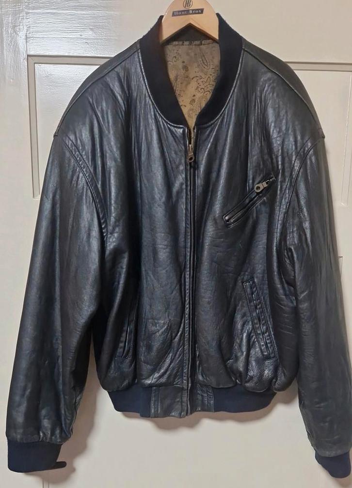 schaapsleder C&A brede zware jas zwart XL leder, Kleding | Heren, Jassen | Winter, Gedragen, Maat 56/58 (XL), Zwart, Ophalen of Verzenden