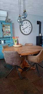 Masief ronde eiken eettafel 150cm, Huis en Inrichting, Tafels | Eettafels, Ophalen, 100 tot 150 cm, Zo goed als nieuw, Vijf personen of meer