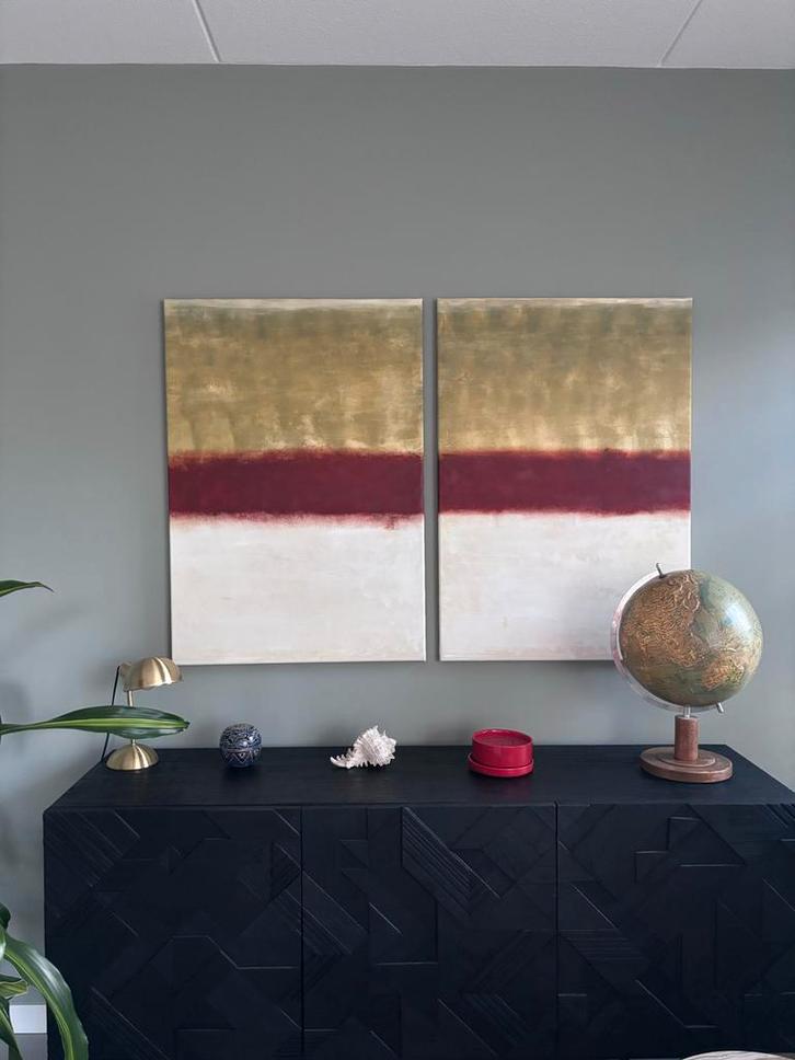 Tweeluik schilderijen met kleurvlakken, Antiek en Kunst, Kunst | Schilderijen | Abstract, Ophalen of Verzenden