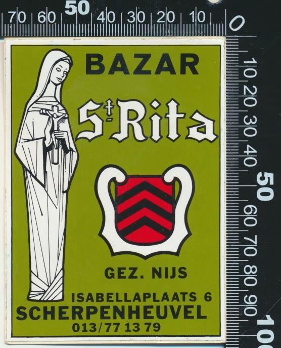 Sticker: Bazar Sint Rita - Scherpenheuvel, Verzamelen, Stickers, Zo goed als nieuw, Bedrijf of Vereniging, Ophalen of Verzenden