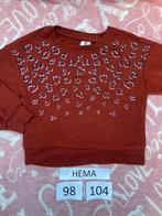 Leuke bruine trui met roze hartjes van Hema maat 98-104, Meisje, Trui of Vest, Ophalen of Verzenden, Zo goed als nieuw