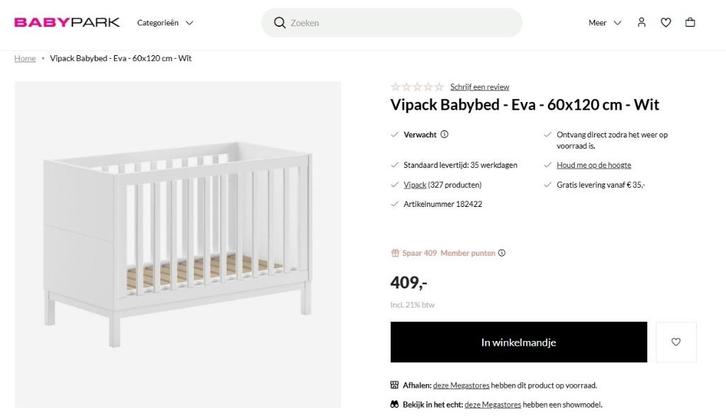 Babybed JAXX - Eva 60x120cm (Wit), Kinderen en Baby's, Babywiegjes en Ledikanten, Nieuw, Ledikant, Ophalen