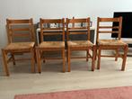 4 grenen stoelen met rieten zitting, Huis en Inrichting, Ophalen, Zo goed als nieuw, Bruin, Riet of Rotan